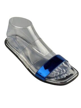 Clear & Blue Metallic Open-Toe Sandals Size 7 Modern & Stylish Design by Urban O